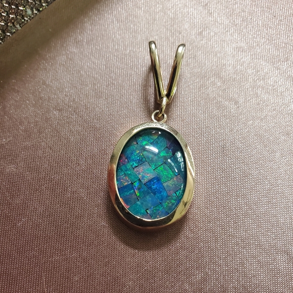 14k Gold Opal Mosaic Pendant - Picture 2 of 11